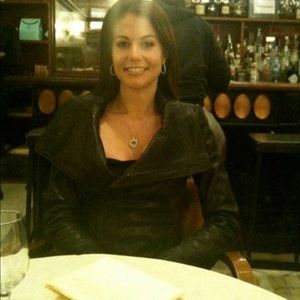 Alice + Olivia dark brown leather mini jacket!